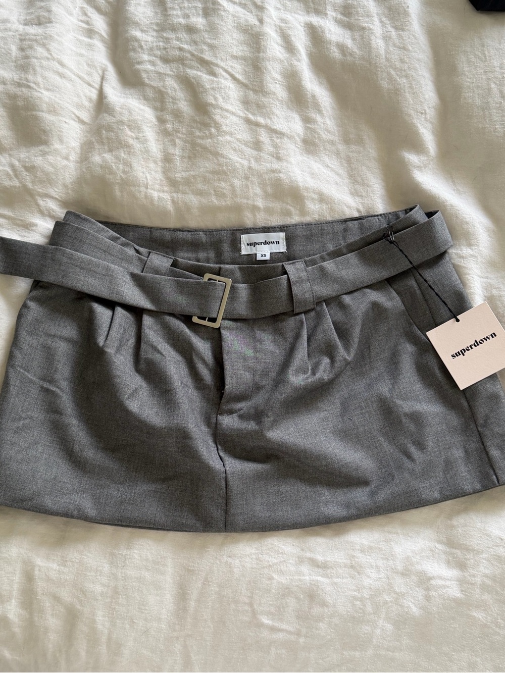 superdown Monique Belted Tailored Mini Skirt in Grey